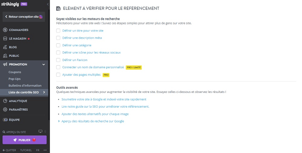 null Liste de Contrôle SEO Strikingly